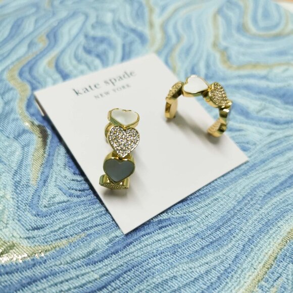 Kate Spade Take Heart Gold White Huggie Earrings. New with pouch - Picture 2 of 3